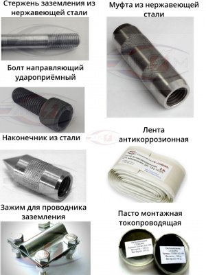 Комплект заземления из нержавеющей стали 9 м. Диаметр - 16 мм.